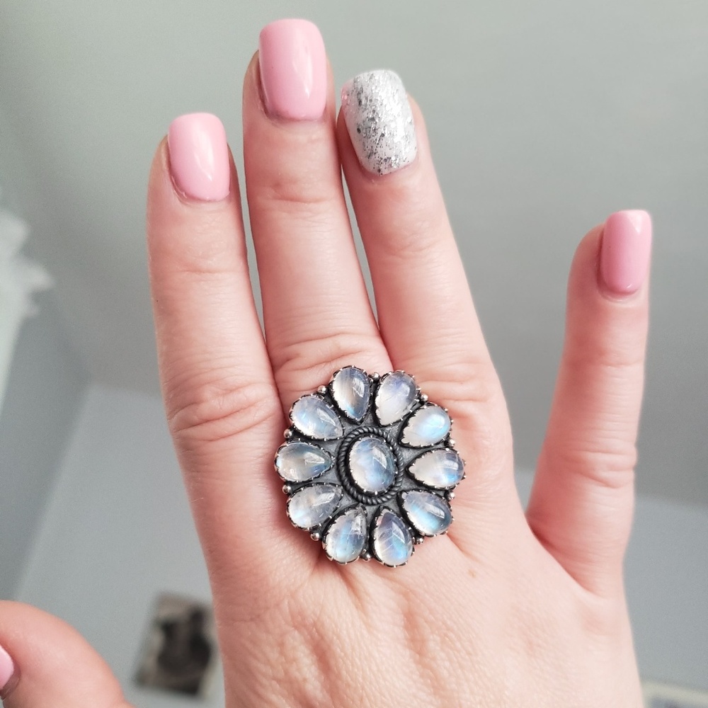 Moonstone Flower Ring Size 9